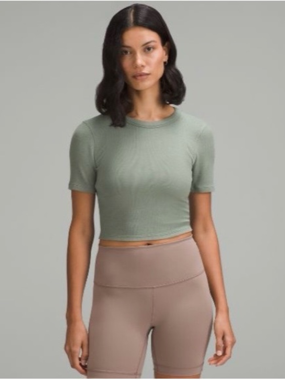 Lulu Hold tight straight hem Crop - Grey Eucalyptus. My size is 34B fit is loose